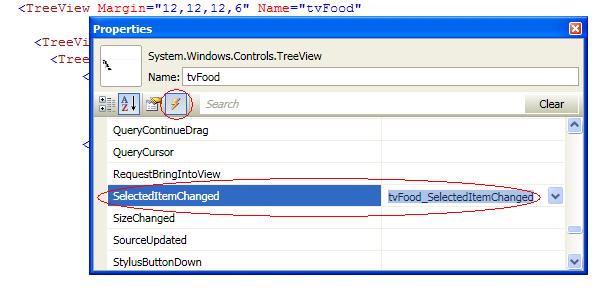 Figure 2 - Defining the SelectedItem changed event. 